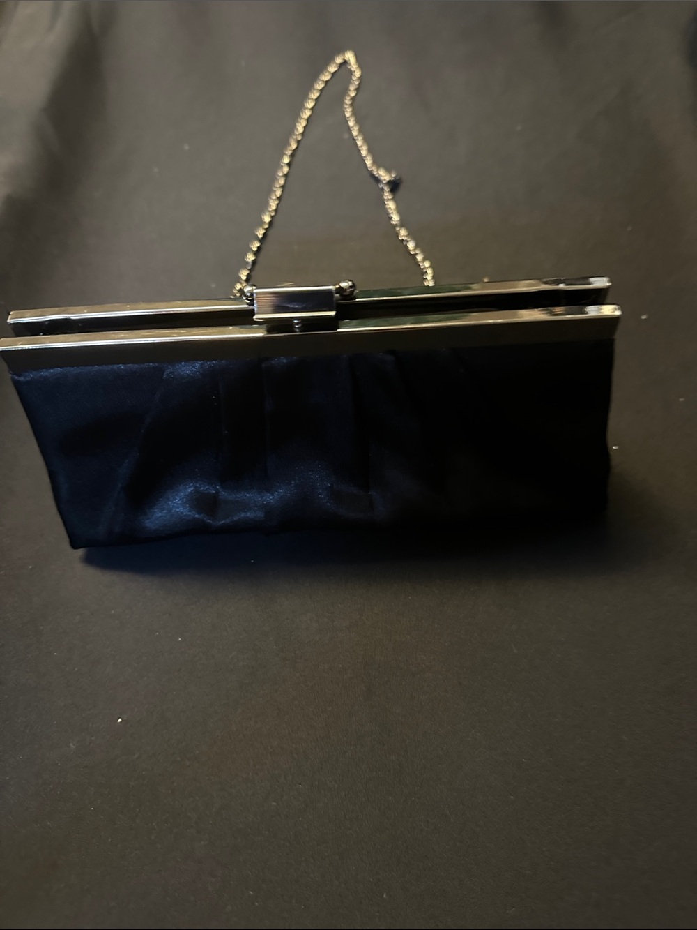 Gunne Sax Black Satin Clutch with Silver Chain